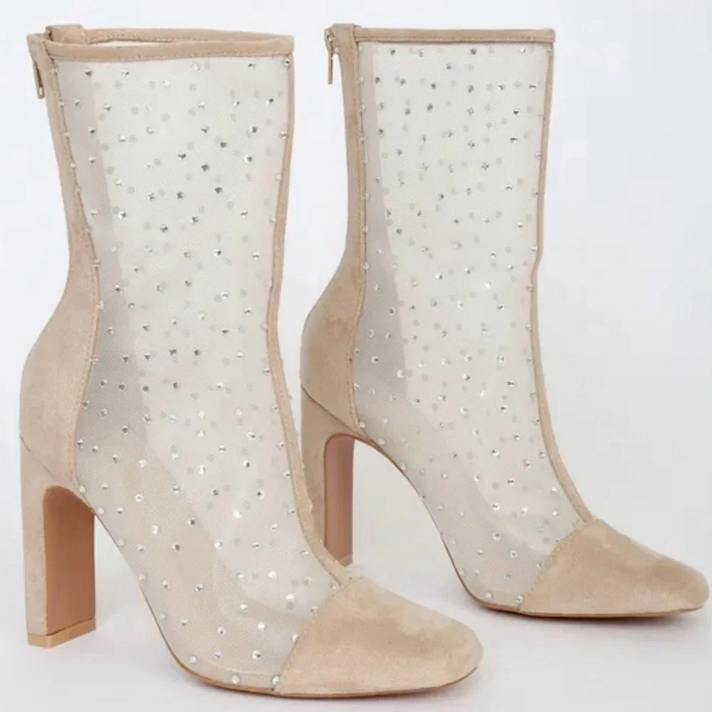 NWT Lulu’s Faux Suede Rhinestone Mid Calf Boots